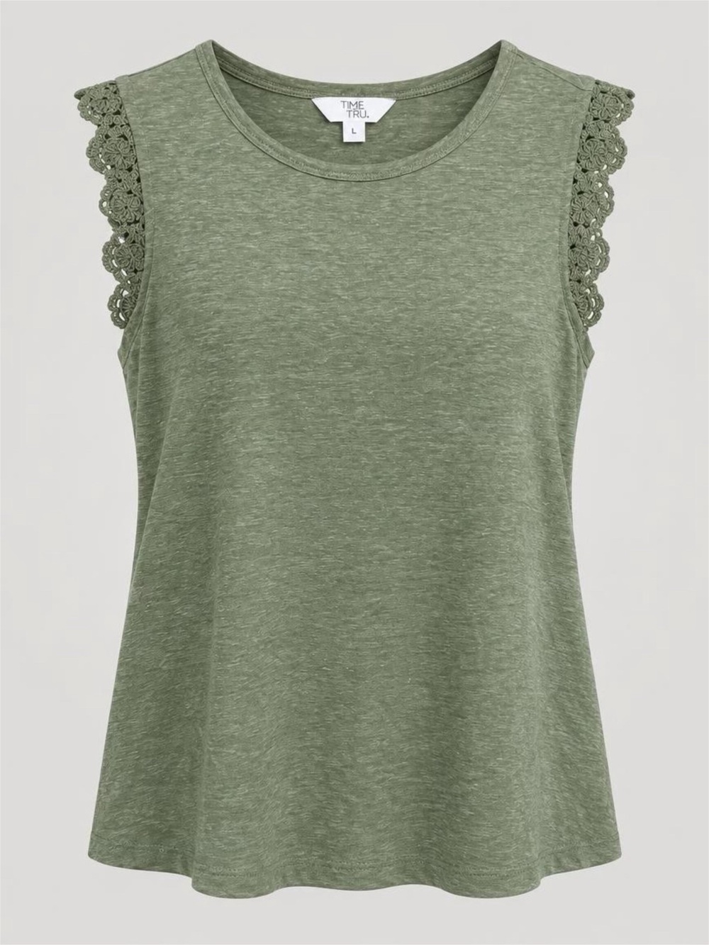 Time and Tru Olive Lace Cap Sleeve Tank Top